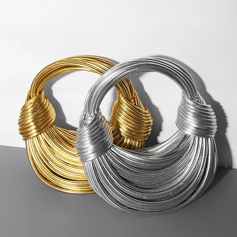 

Handbags for Women New in Gold Luxury Designer Brand Handwoven Noodle Bags Rope Knotted Pulled Hobo Silver Evening Clutch