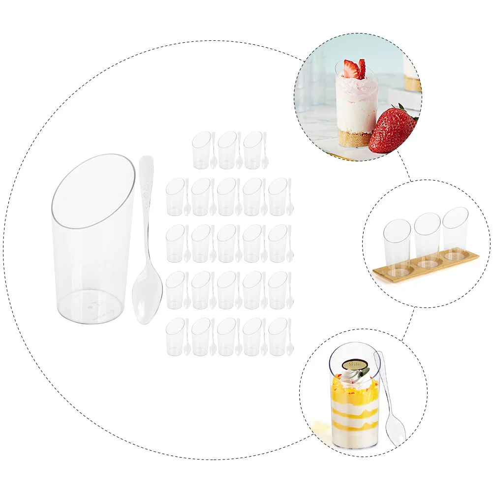 24 Sets Multi-function Pudding Cup Mini Cake Stand Dessert Glasses Supply Transparent Mousse Ice Cream Sundae Cups