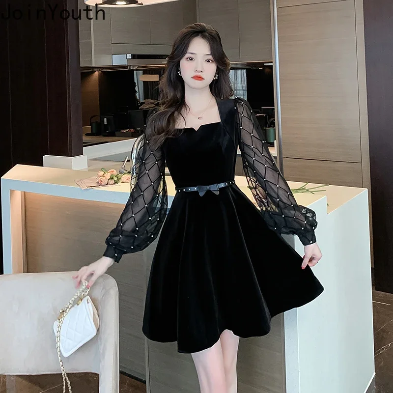 2023 Vestidos De Mujer Square Collar Tunic Velvet Dress for