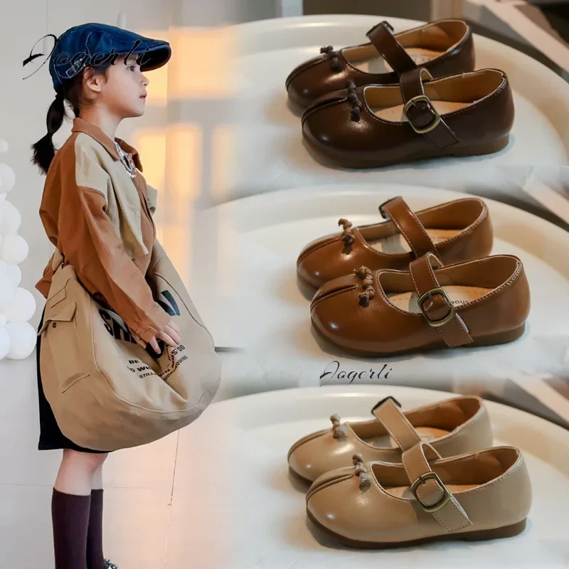 Children's Little PU Leather Shoes 2024 Spring New Girl Soft Sole Anti slip Princess Loafer Fashion Baby Flats Size 23-34 2