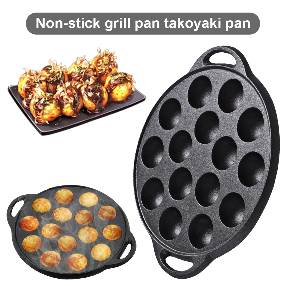 Cast Iron Grilling Pan Cooking Plate 15 Compartment Holes Nonstick Cooking Grill Baking Pan  for Octopuses Balls Pancake