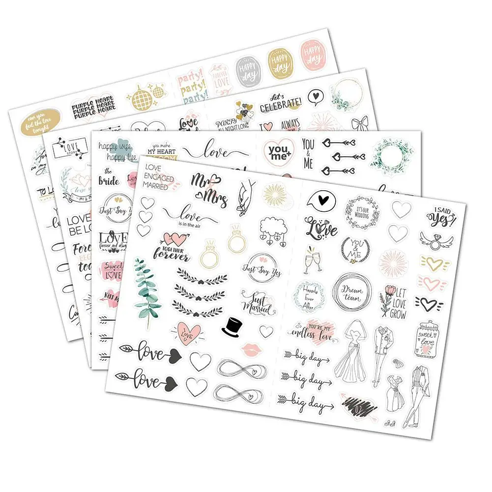 Wedding Bliss Stickers Waterproof Removable Wedding Theme Love Eucalyptus Leaves Engagement Plan 230pcs