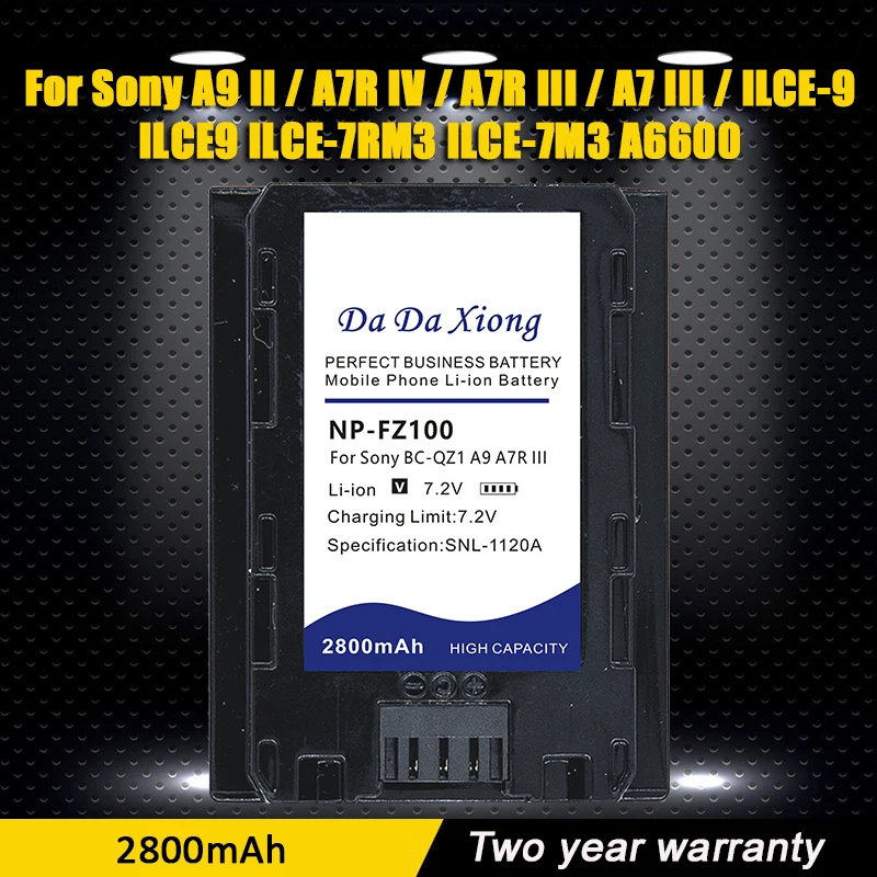2800Mah Np-Fz100 Pacco Batteria Npfz100 Per Sony A9 Ii / A7 Iii / A7R Iv / A7R Iii / Ilce-9 Ilce9 Ilce-7Rm3 Ilce-7M3 A6600 A9M2
