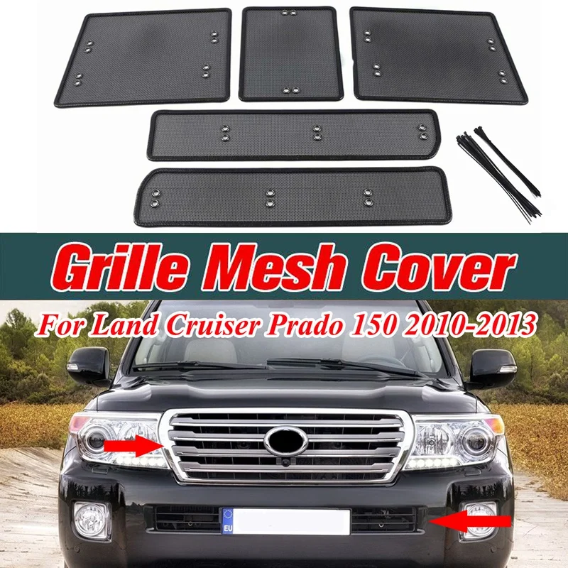 

5PCS Stainless Steel Insect Screening Mesh Front Grille Net Cover For Toyota Land Cruiser Prado 150 2010 2011 2012 2013