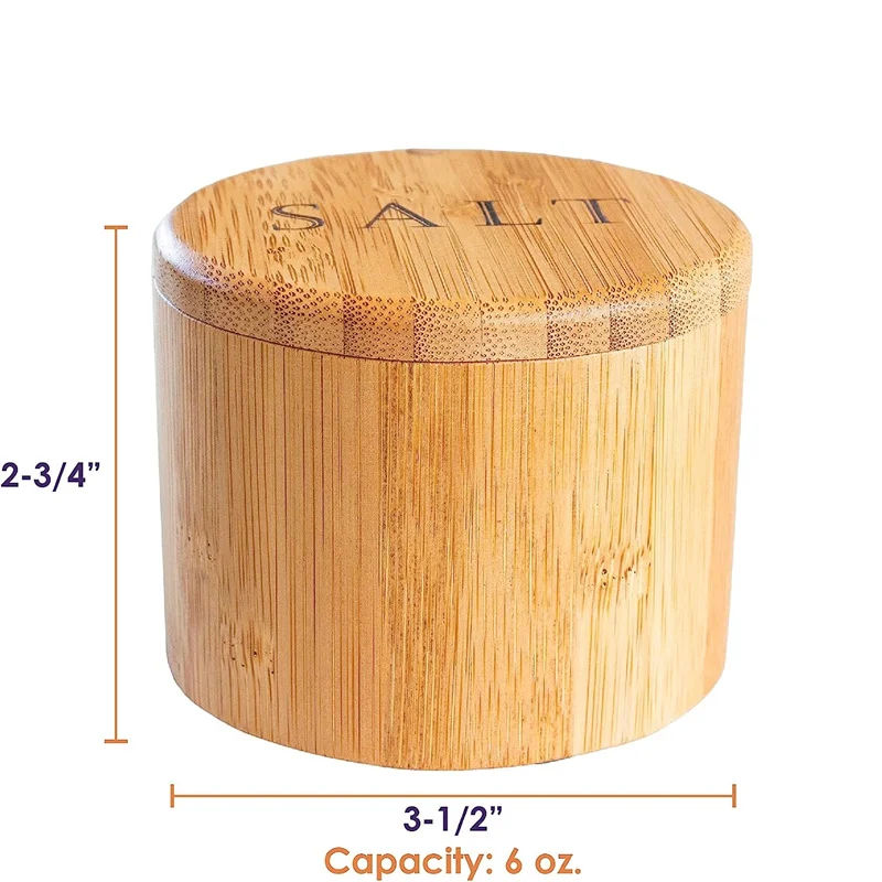 Bamboo Salt Cellar Storage Box Magnetic Swivel Lid Salt Jar Condiments Storage seasoning jar