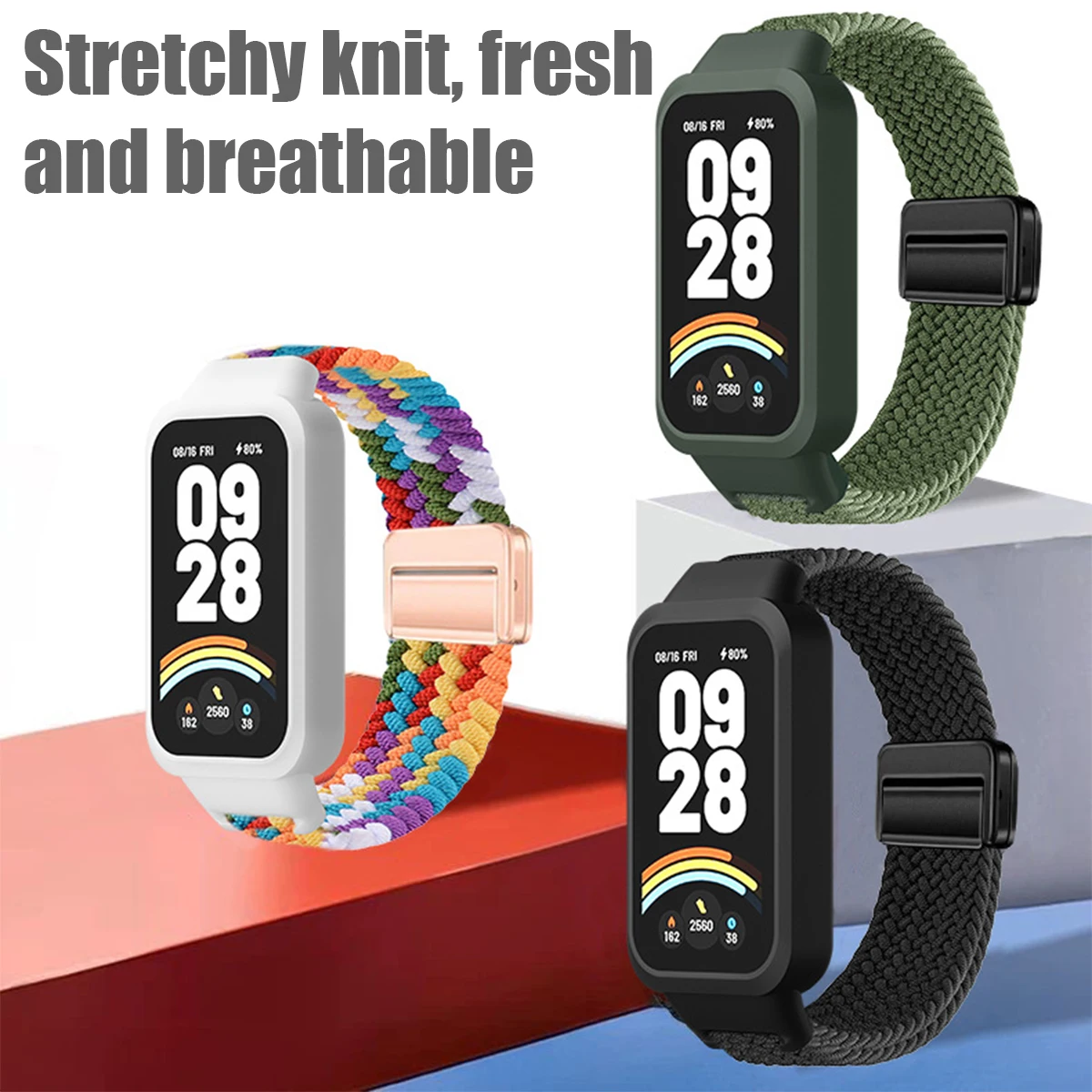 Braided Strap with Protective Case for Smart Fitness Bands - Magnetic Nylon Bracelet Cover