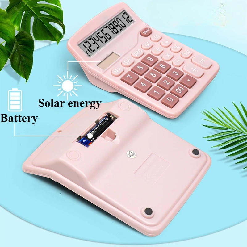 12-Digit Large LCD Display Calculator Financial Accounting Office Calculator with Solar & Battery Dual Power