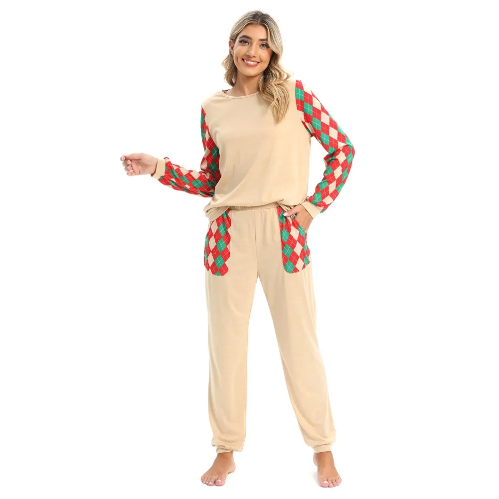 Printing Long Sleeve Ladies Underwear Splicing Home Clothes Pajama Suit