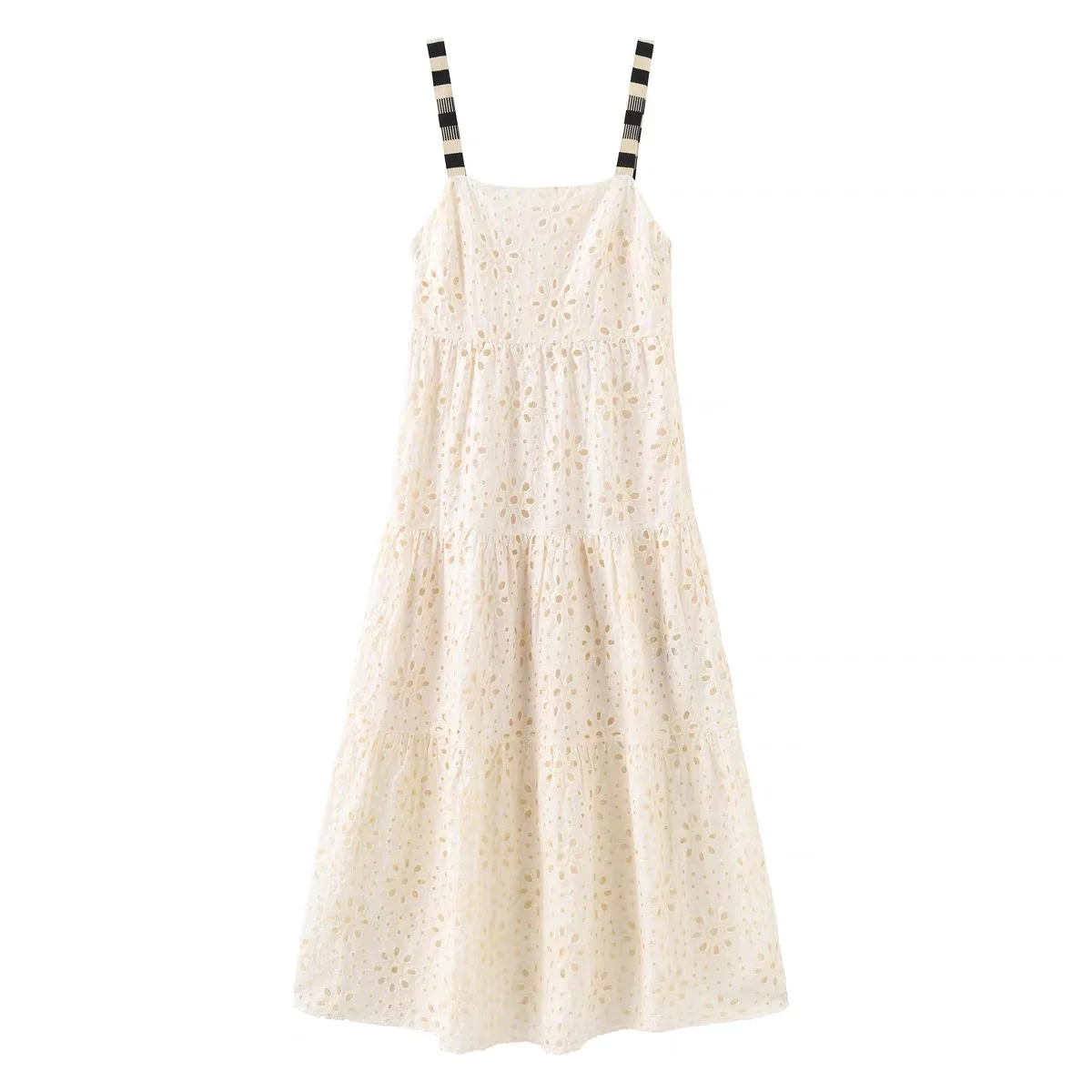 

Foreign Trade Original Order Spain D New Women's Dress Embroidered Hollow out Hanging Strap Breathable Summer Long Dress