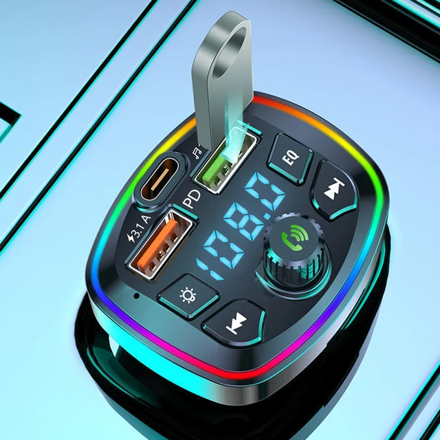 Car MP3 Player Bluetooth 5.0 FM Transmitter Handsfree Car Radio Modulator with Built-in Mic USB Quick Charge Adapter for Car 2