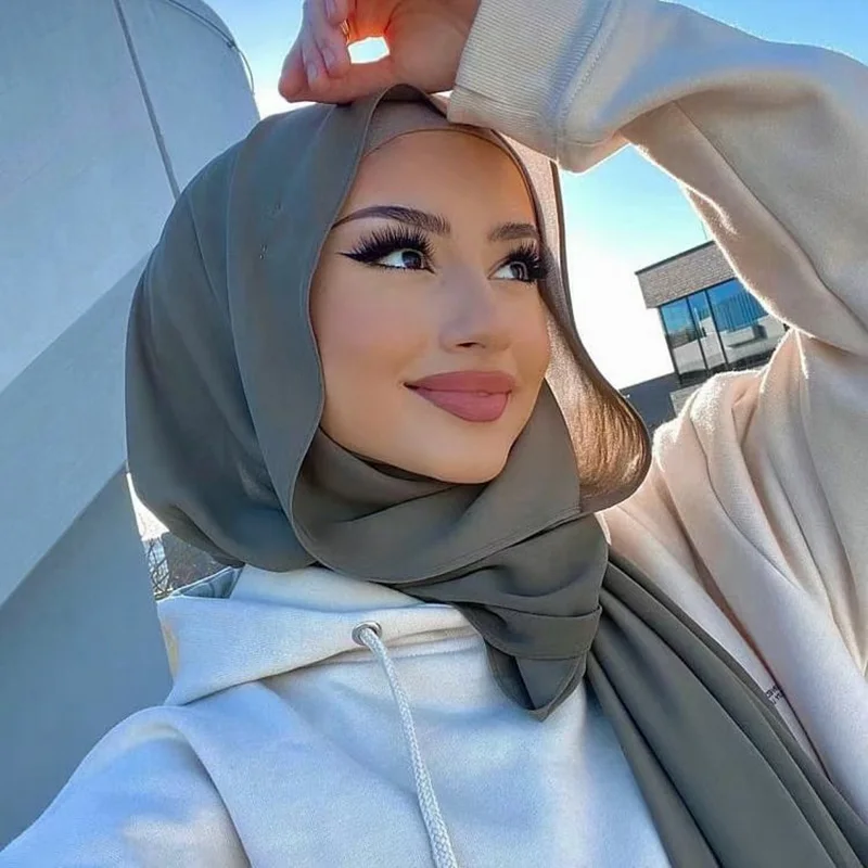 الشيفون الحجاب وشاح المرأة طويلة بلون رئيس التفاف 3