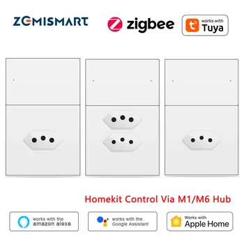 Zemismart Zigbee Smart Brazil Socket Switch 10A 20A with Light Switch 20A Outlets Work with Tuya Home APP Alexa Google Home