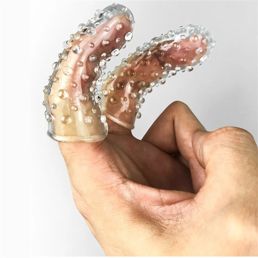 Reusable Double Finger Sleeve Condoms Vaginal G-spot Massager Clitoris Stimulator Finger Extender Sex Toys For Couples 2Pcs