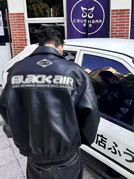 الخريف الشتاء فاسق معطف التطريز دراجة نارية دعوى بولي Leather سترة جلدية الرجال شارع العليا الرجعية المتخصصة صورة ظلية سترة الوزن الثقيل - Image 4