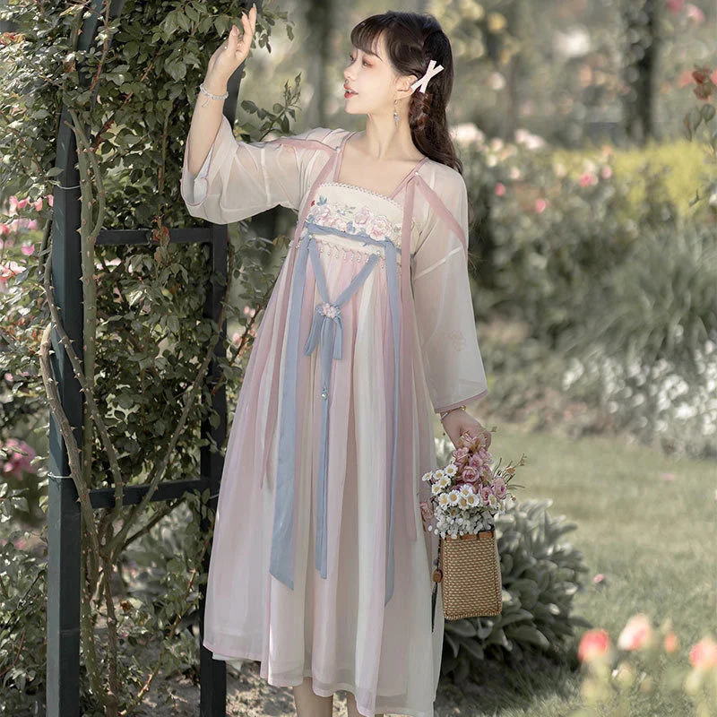 Chinese Han Element Improvement Hanfu Ancient Style Sweet Daily Dress Summer Pink Kawaii Dresses Fairy Lolita