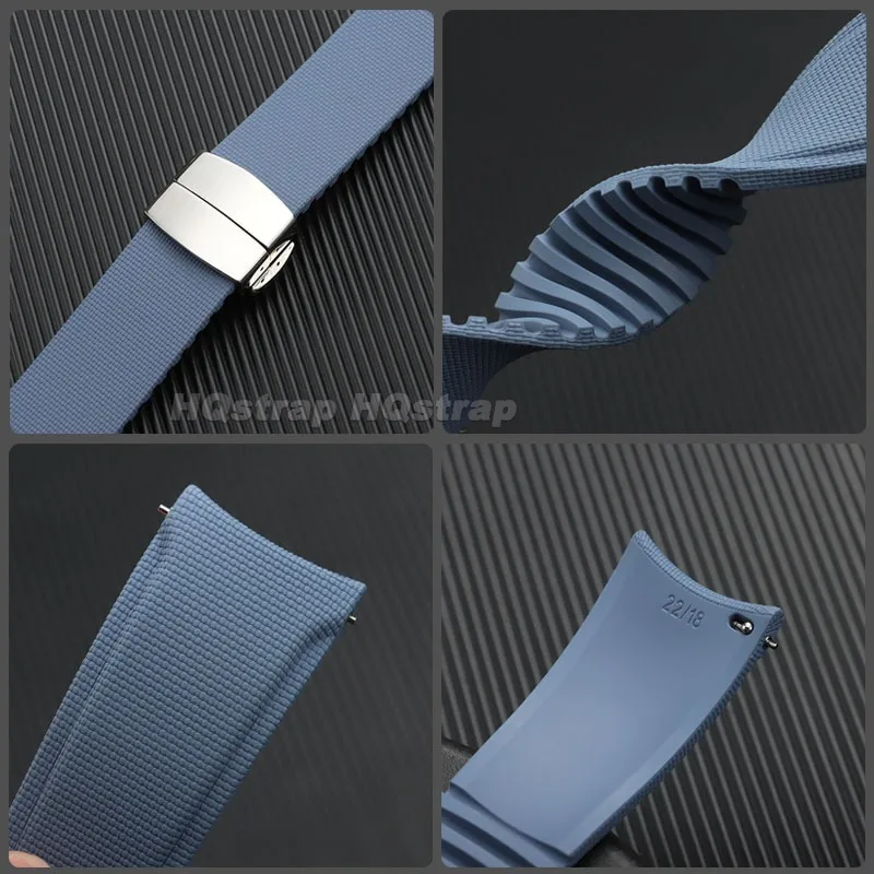 Enhanced FKM Curved End Rubber Watch Strap with Quick Release Deployment Buckle - Waterproof Fluororubber Bracelet