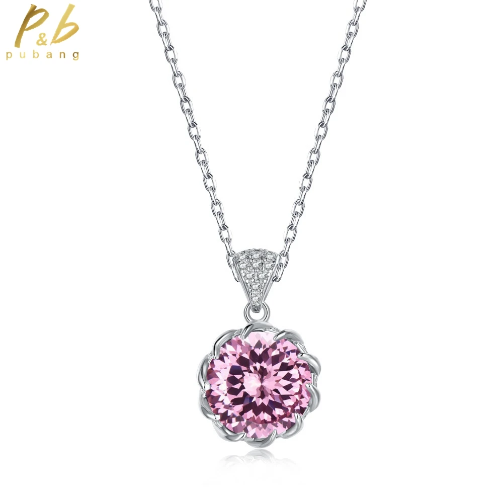 

PuBang Fine Jewelry 100% 925 Sterling Silver 12MM Gem Created Moissanite Sparkling Pendant Necklace for Women Gift Free Shipping