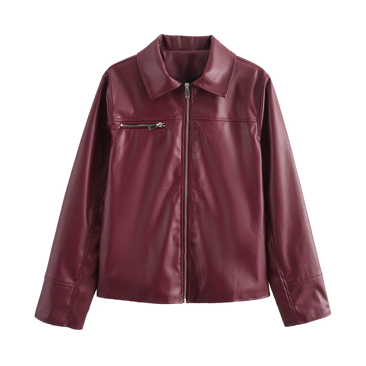 thumbnail image 1 of HH TRAF Otoño Mujeres Solapa Cremallera Manga Larga Bolsillos Diseño Vino Tinto Abrigos 2024 Mujer Casual Chaqueta Suelta Abrigos Ropa de Calle, 1 of 4