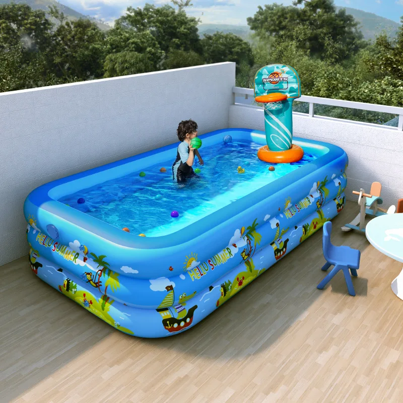 Swimming Pool Printing 3-ring Pool Kids Toy Ball Baby Bath Automatic Inflatable Swimming Inner Diameter 135*90*58cm