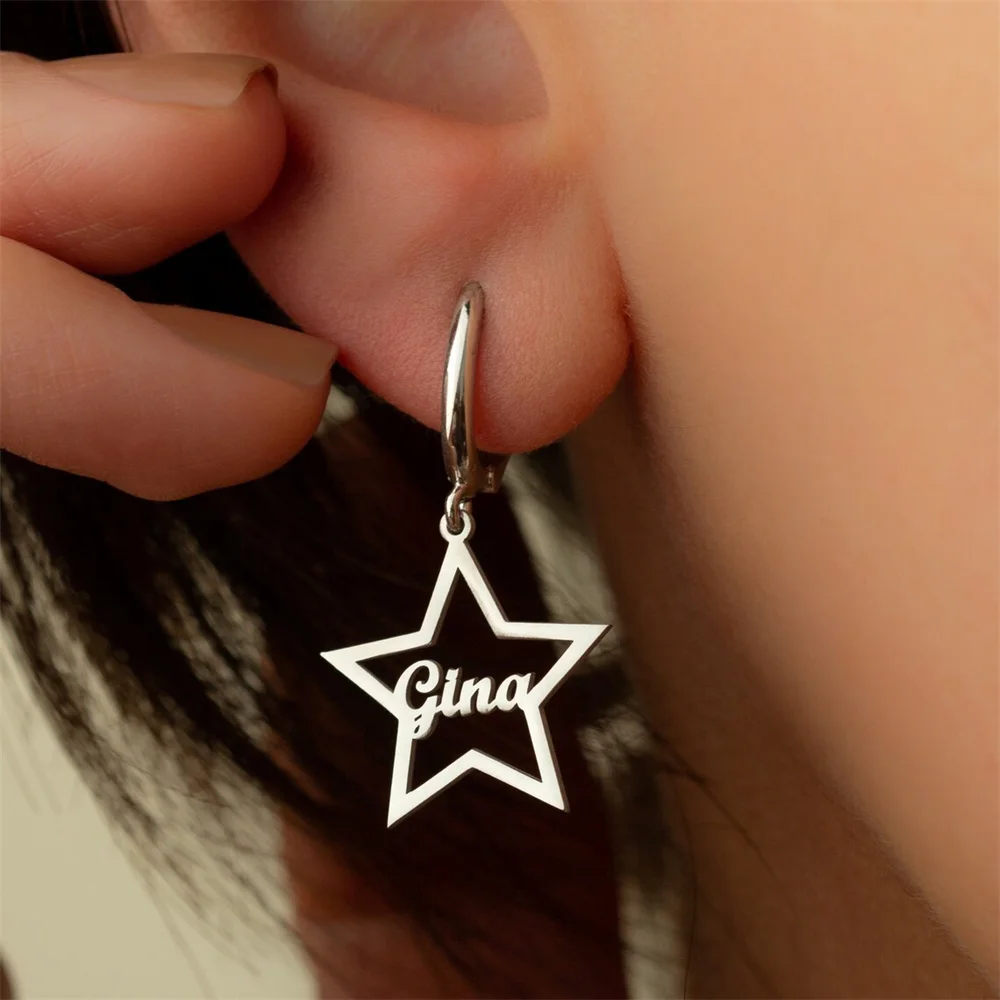 

Custom Name Earrings for Women Stainless Steel Personalize Five-pointed Star Shaped Drop Earrings Birthday Gifts To Girlfriend