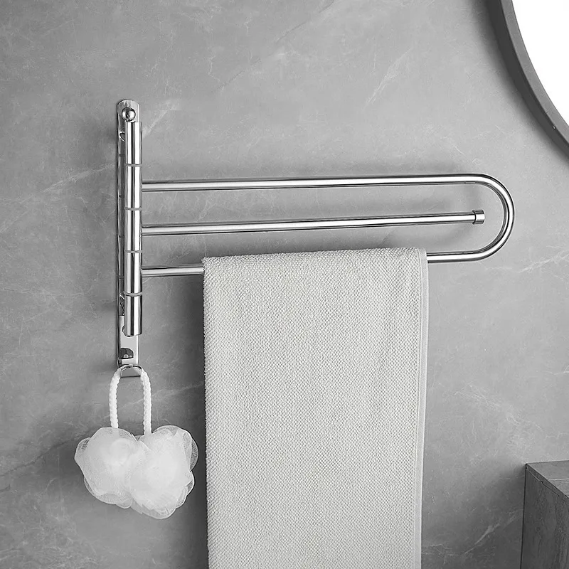 Contemporary All Brass Folding Movable Towel Rack Perforated Installation Bathroom Hardware Accessories Electroplated Towel Bars