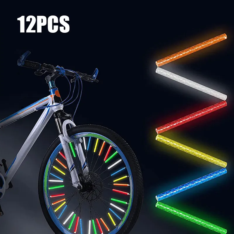 

12Pcs Bike Bicycle Wheel Spokes Reflective Sticker Tube Warning Safety Light DIY Cycling Reflector Reflective Tubes Universal