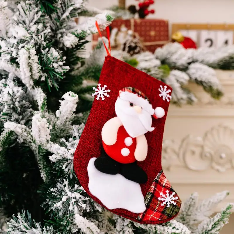Santa Stocking Sock Candy Bags Christmas Tree Ornamets Pendants Linen Gift Bag For Children Fireplace Hanging Decor Gift Bags Christmas Gift Bags Christmas Stockings