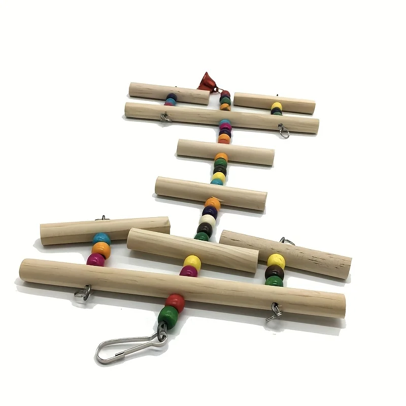 Parrot Swinging Ladder Toy Bird Toy Colorful Wooden Bells and Beads Perfect Love Bird Bells and Beads Colors Are Random Parrot Toy Bird Toy Bird Swing Toy