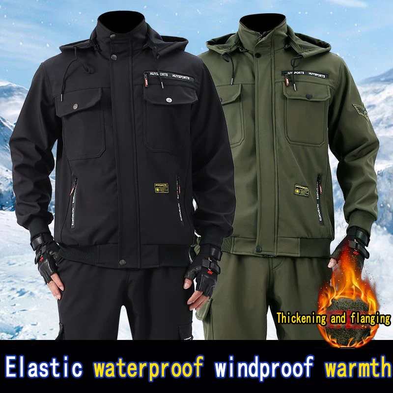 

Men Winter Plush Waterproof Windproof Suit Wear-resistant and Dirt Resistant Mechanic's Labor Protection Suit Camouflage Cloth