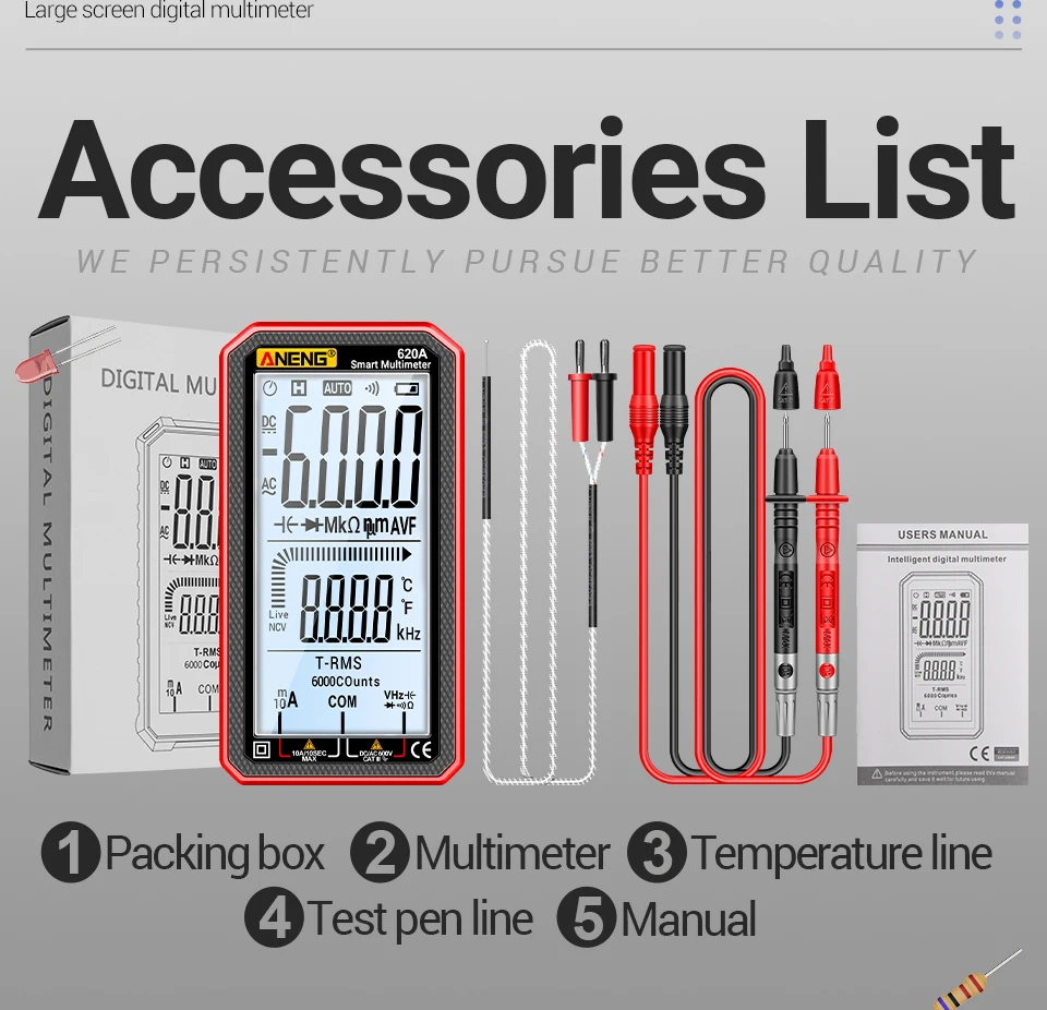 ANENG 620A Digitales Multimeter 6000 Anzeigen AC/DC Spannung Strom Widerstand Kapazität Temperatur Tester NCV Stromführender Leiter-Detektor – Detail 12
