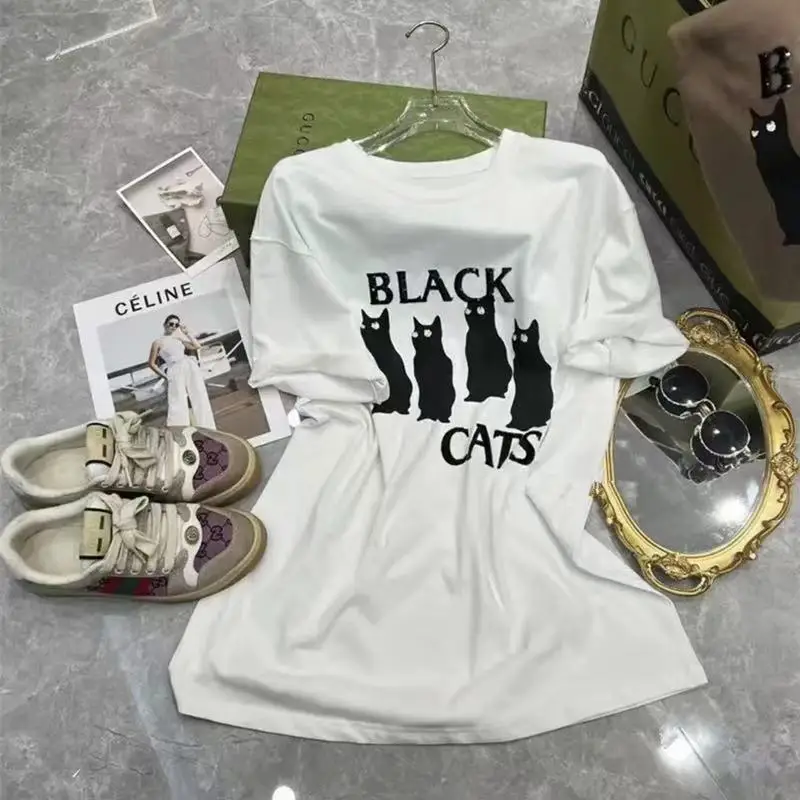 

European Goods% Cotton Letter Print Short-Sleeve 2022 New All-Match Loose Slimming And All-Matching T-shirt Women's Summer Top