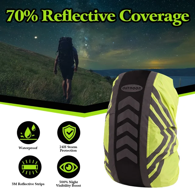 High-quality Waterproof Backpack Cover 20-50L Reflective Strips Anti-Slip Buckle 210T Thick Fabric 90-110g True-to-Color Design 3