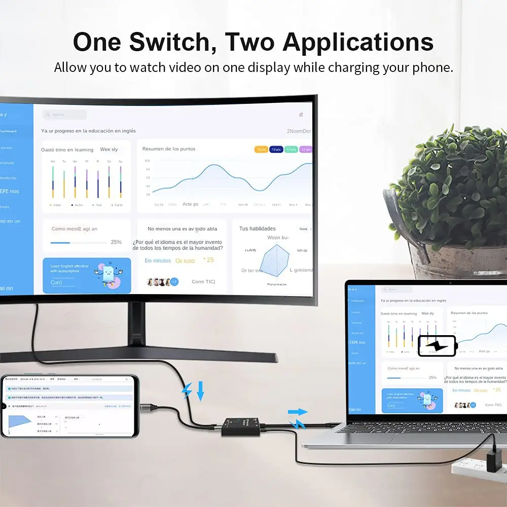 USB C Ÿ ġ й, PC Ʈ й ȯ ̺, 1x2, 2x1  , 8K, 30Hz, 4K, 120Hz, PD 100W, 10Gbps ó