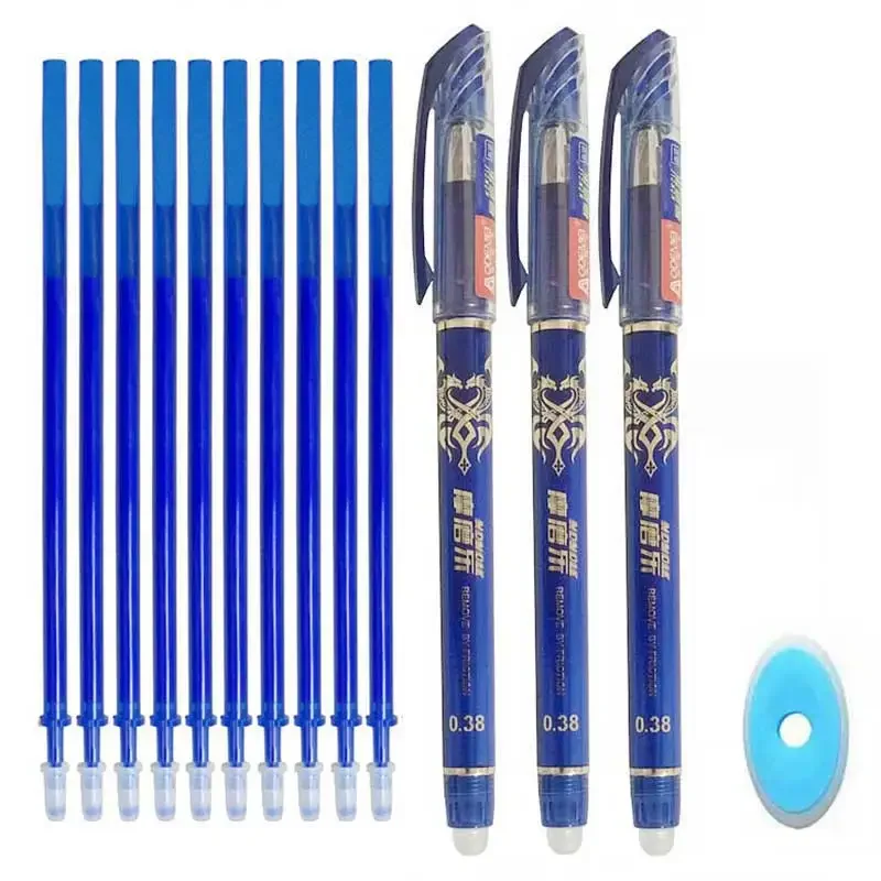 14 teile/los lösch bare Nachfüll stange wasch barer Griff lösch barer Gel stift 0,38mm blau schwarz Tinte Schul büro Schreibwaren Kawaii
