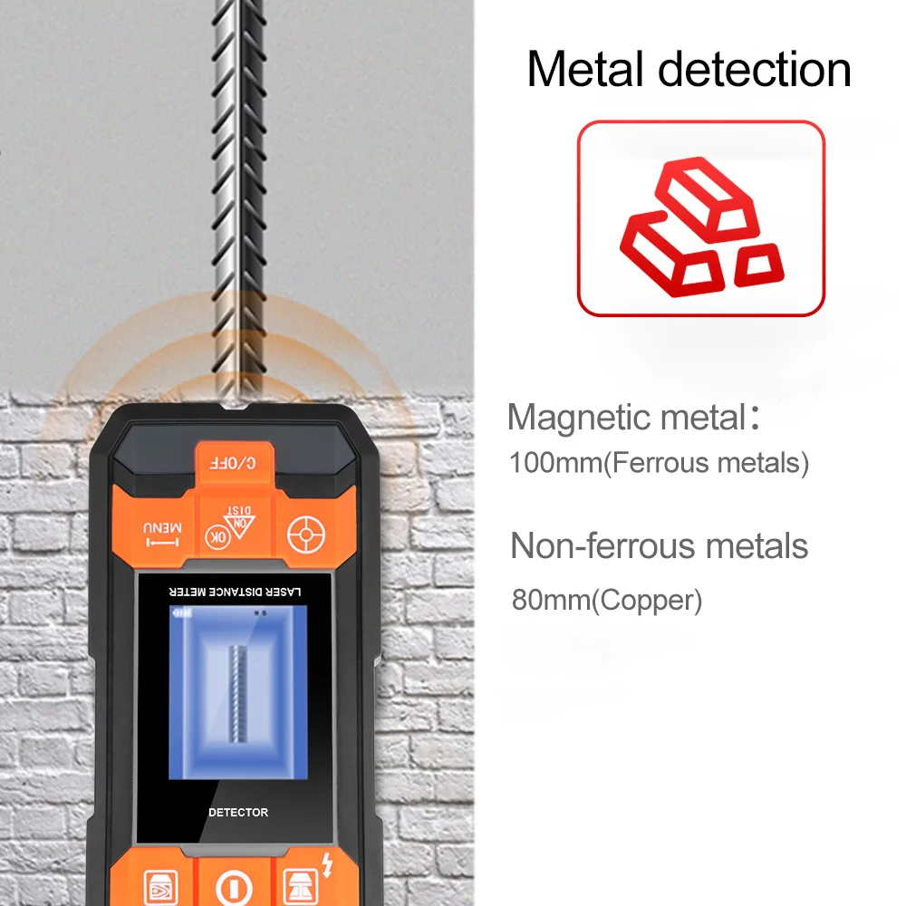 GVDA Metal Detector Laser distance meter Rangefinder Wall Scanner Copper AC Wiring Wood Finder Wires Depth Tracker Tape Measure 3