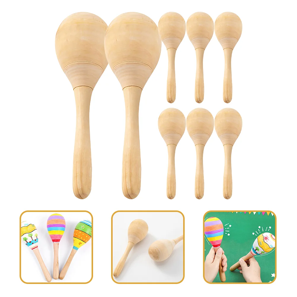 

8pcs Lightweight Wooden Maracas Plaything Kids Percussion Instrument Blank Shaking Maracas Toy for DIY