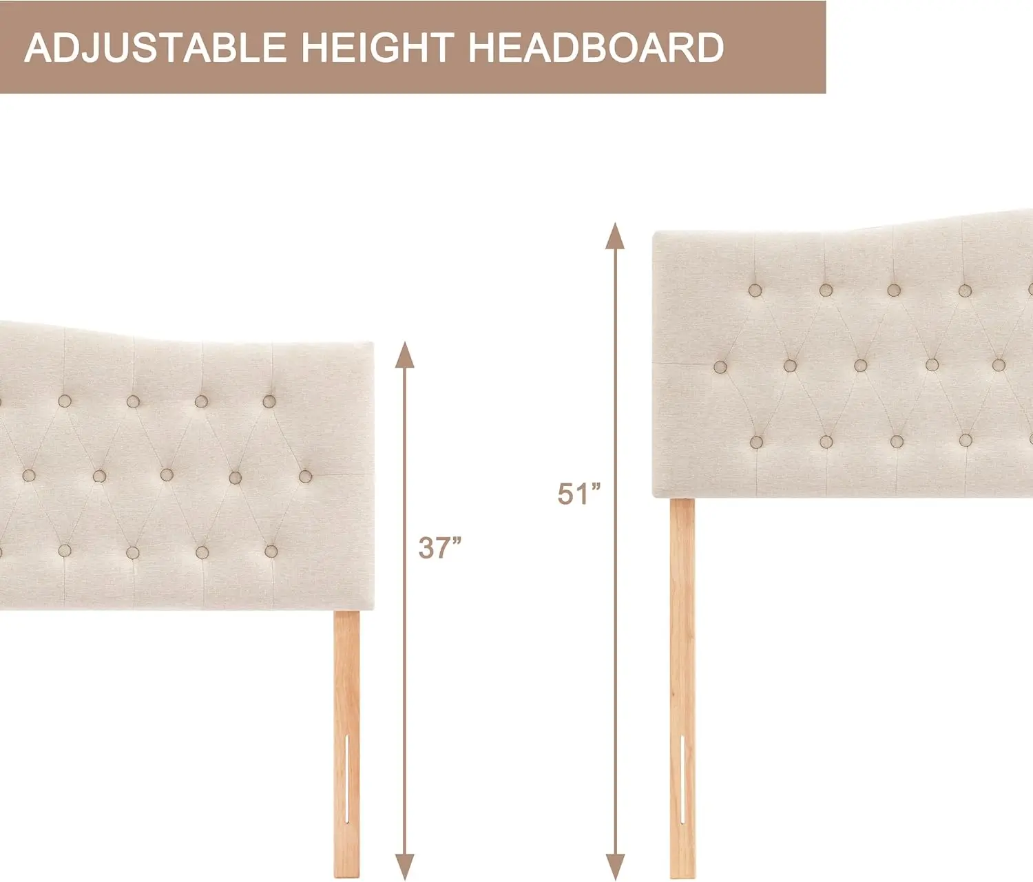 Upholstered Headboard Queen Size, Sturdy and Durable Solid Wood Bed headboard, Fabric Headboard Adjustable Height from 37