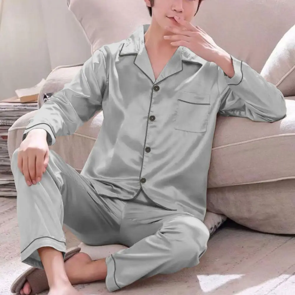 Silk Pajamas Set for Men Summer Long-sleeved Ice Silk Pajamas for Casual Homewear Sleepwear pajamas set silk pajamas man pajamas set
