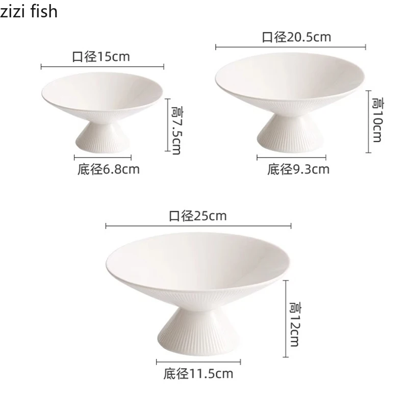 White Ceramic High Footed Plate Serving Dish Dessert Sushi Plate Pasta Dish Salad Molecular Cuisine Restaurant Tableware