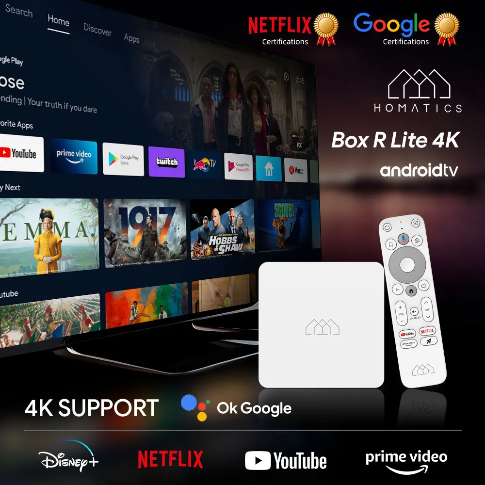 HOMATICS R lite 4K TV skříňka Android 11 s netflix 4K google certifikované amlogic S905Y4 2G32G dolby atmos AV1 H.265 2T2R WIFI ATV