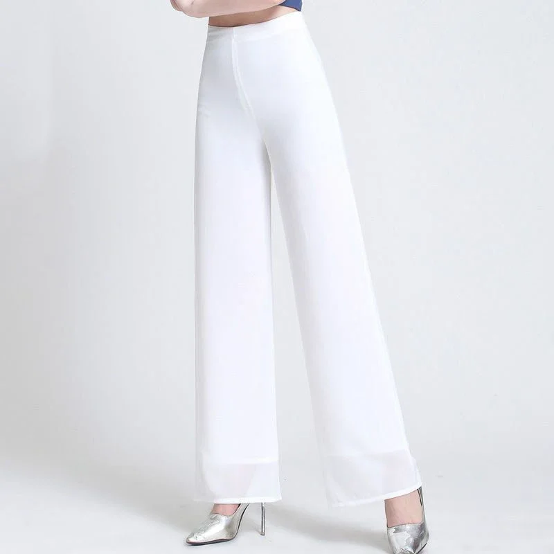 Elegant Split Chiffon Pants Women High Waist Trousers Loose Straight Casual Pants Slit Wide Leg Pants Female Fashion Streetwear