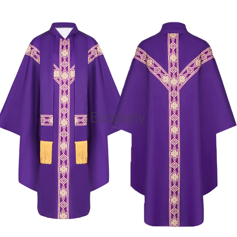 

2024 Halloween Medieval Retro Priest Monk Print Long Gown Unisex Monks Missionary Cosplay Costume Carnival Party Prayer Robes