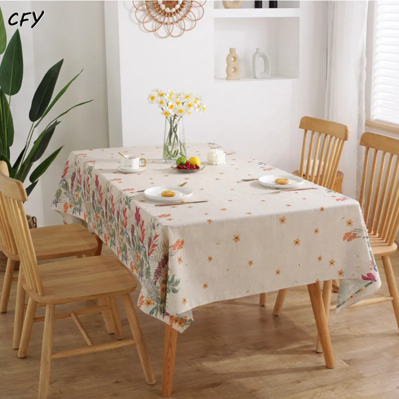 

Cotton Linen Rural American Symmetrical Flowers Rectangular Table Cloth Kitchen Table Map Towel Tablecloth Table Wedding Decor