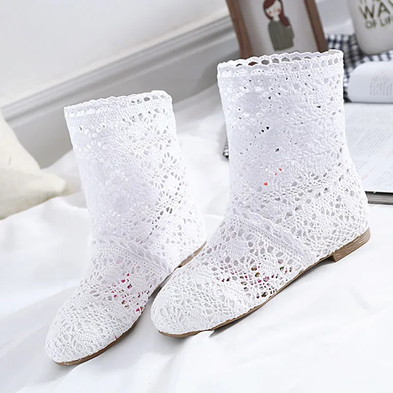 Summer Breathable Mesh Flat Heel Ankle Boots for Women