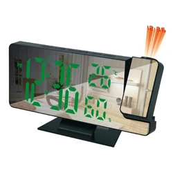 Panoramic Projection LED Alarm Clock with Temperature & Humidity Display, Night Mode, Snooze & USB Power (Black Body Green)