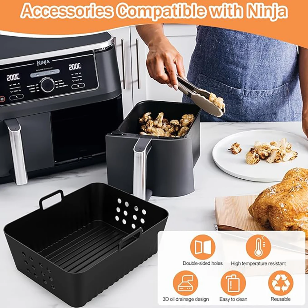 Air Fryer Liners for Ninjia SL400 SL401 Reusable Air Fryer Silicone Pot for Ninja Double Stack XL Baking Accessories air fryer liners air fryer accessories air fryer silicone tray