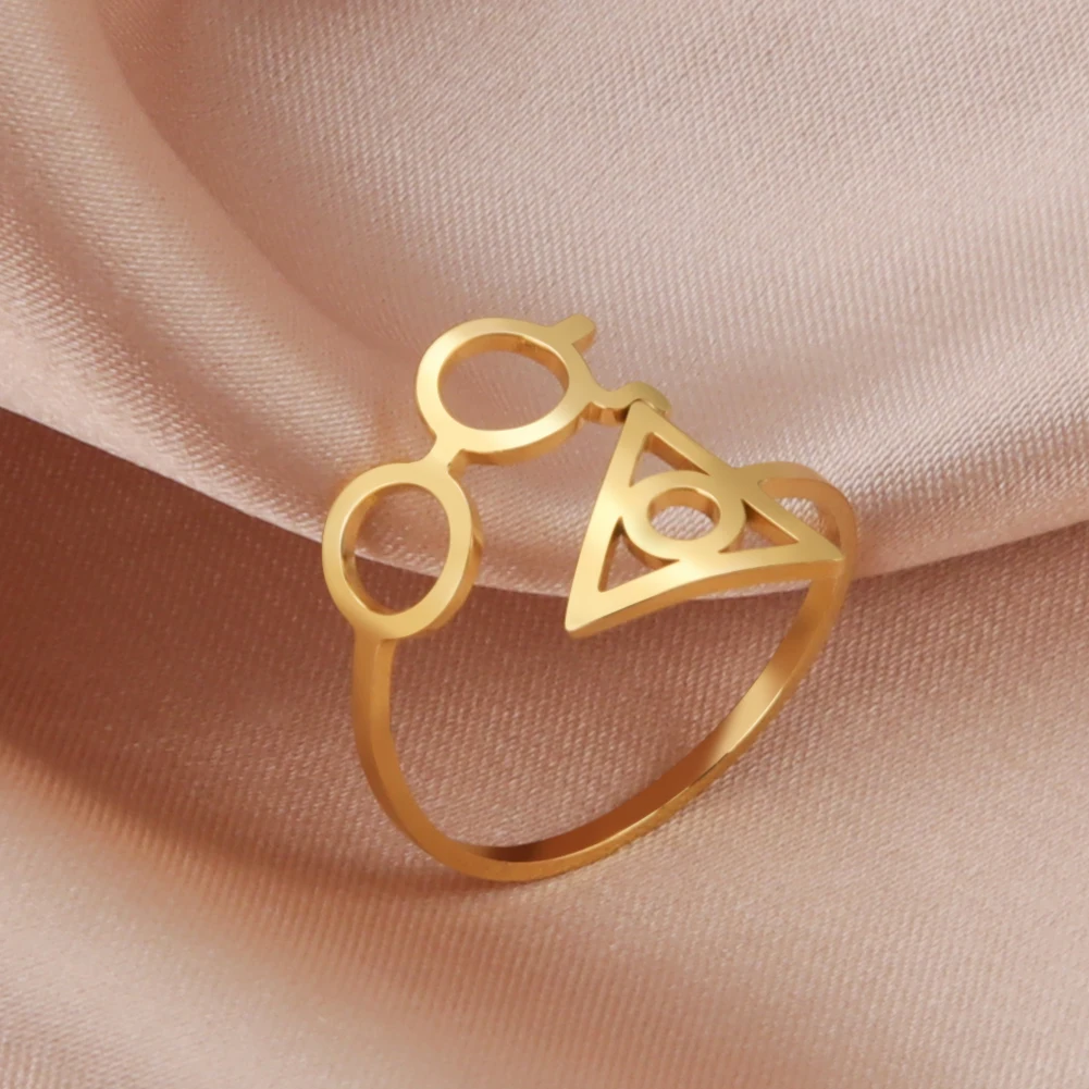 Kkjoy New Female Fashion Glasses Deathly Hallows Rings Stainless Steel Geometric Triangle Open Rings for Women Men Girl Jewelry finger rings womens ring jewelry rings ring jewelry