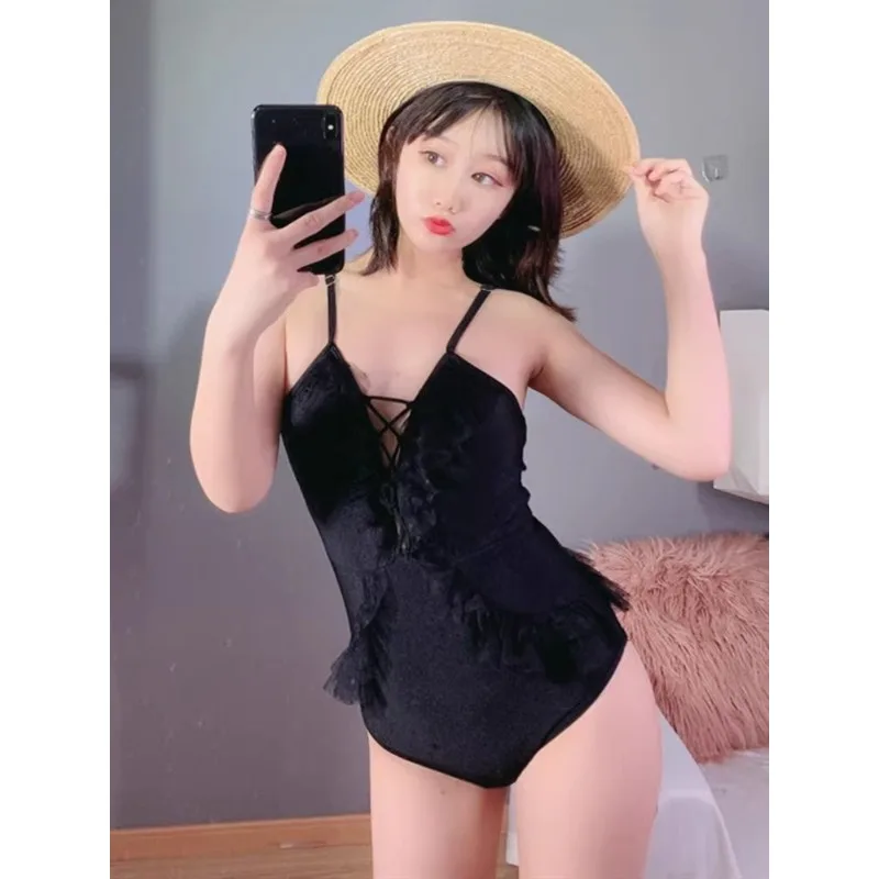 

Bathing Suit Female Hot Spring Belly Thin Conservative Fairy Swimsuit Sexy One-piece Small Chest Gathering