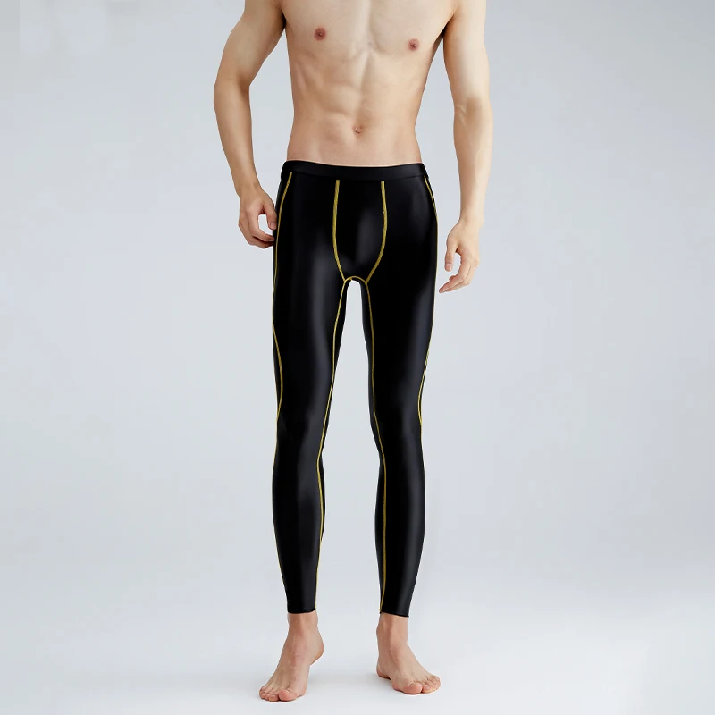 Men Swimsuit Satin Shiny Quick Drying High Elastic Surfing Leggings For Male Swim Rash Guard