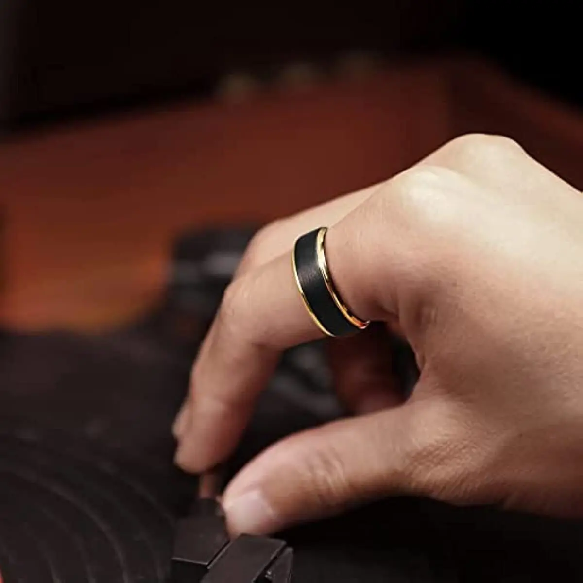 Black 8MM Tungsten Carbide Rings For Women Men Couple Wedding Ring Gold Color Edge Band Boy Dad Son Size 6-14 6